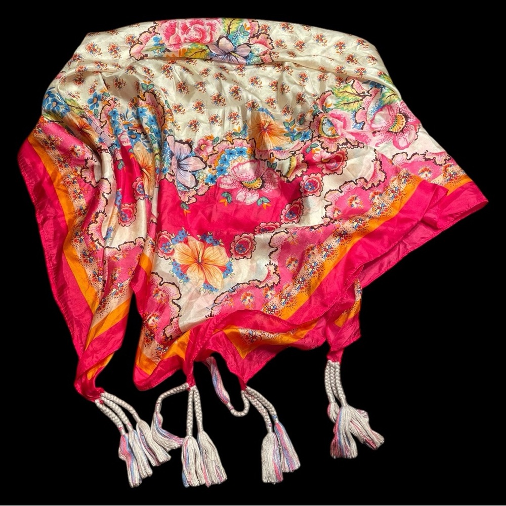 Square Tasseled Scarf | 43”x43” Bright Colors | Immaculate Condition!